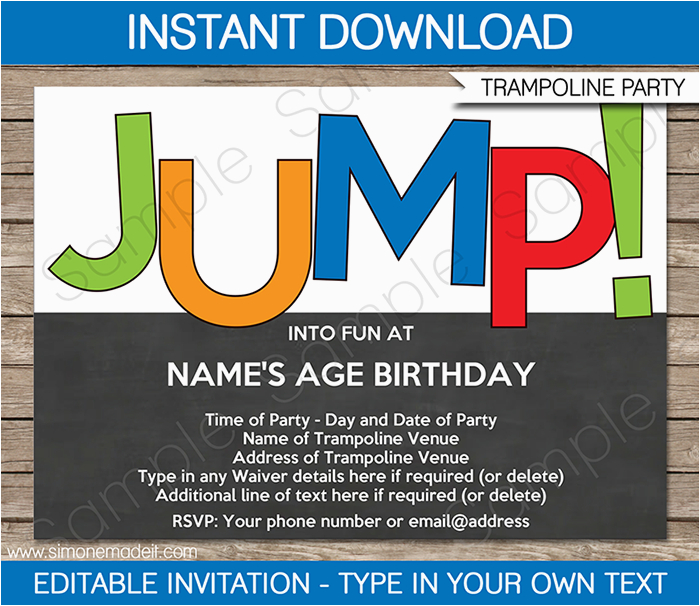 Trampoline Park Birthday Party Invitations Trampoline Party Invitations Birthday Party Template