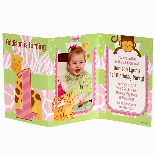 Tri Fold Birthday Invitations Safari 1st Birthday Girl Personalized Tri Fold Invitation