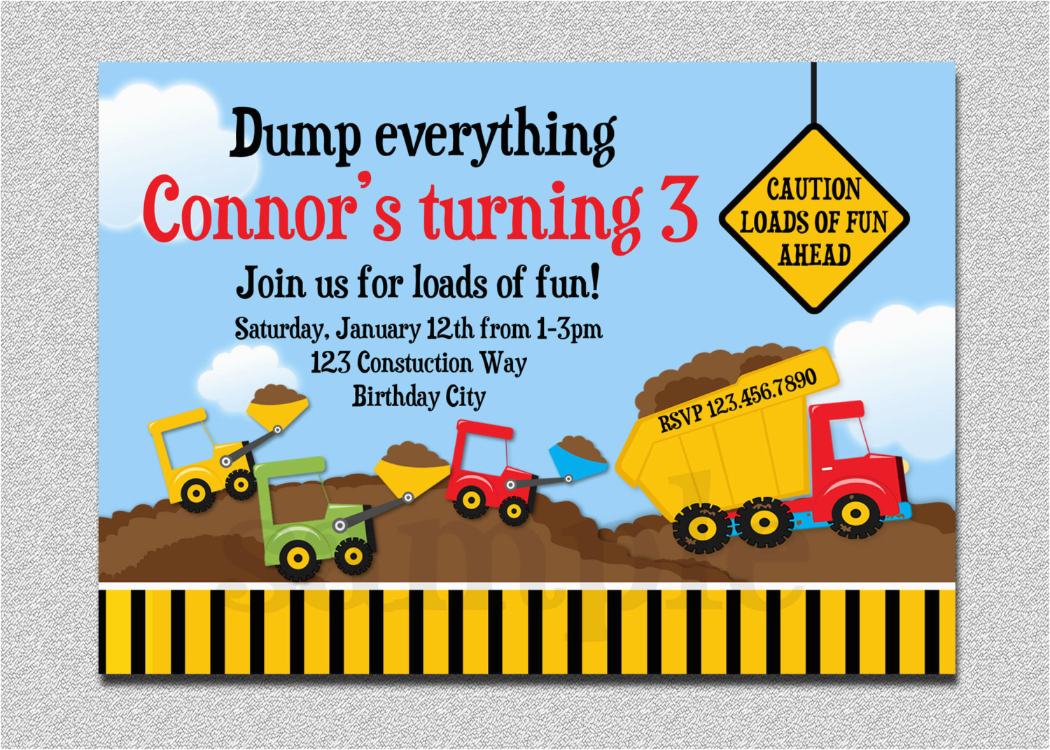 Truck themed Birthday Invitations Construction Birthday Invitation Boys Truck Birthday Party