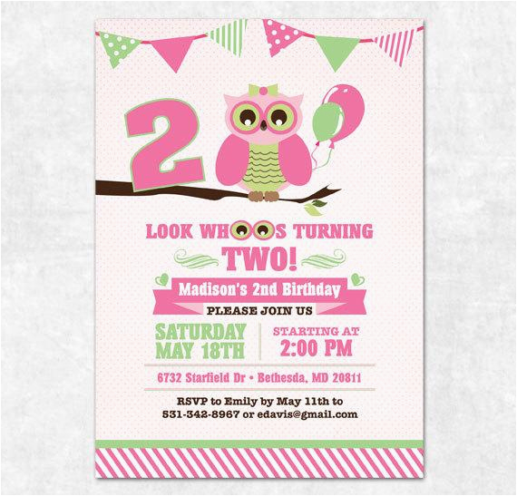 Turning 2 Birthday Invitations Items Similar to Owl Birthday Invitation Printable