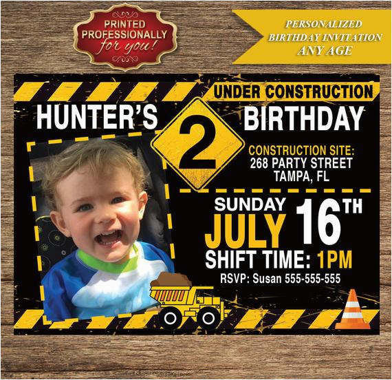 Under Construction Birthday Invitations Under Construction Birthday Invitation Personalized Photo