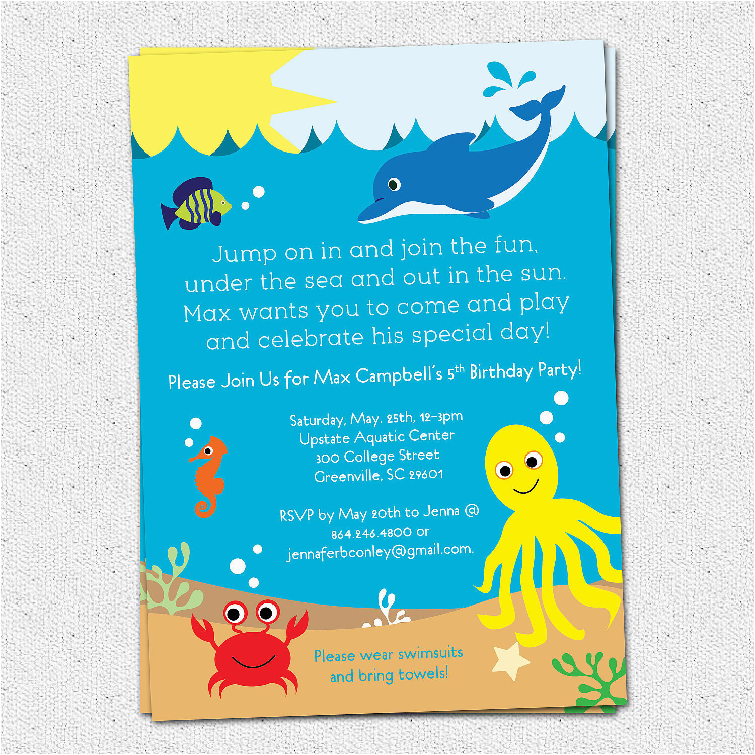 Under the Sea Birthday Invitations Printable Under the Sea Birthday Party Invitation Printable Boy or