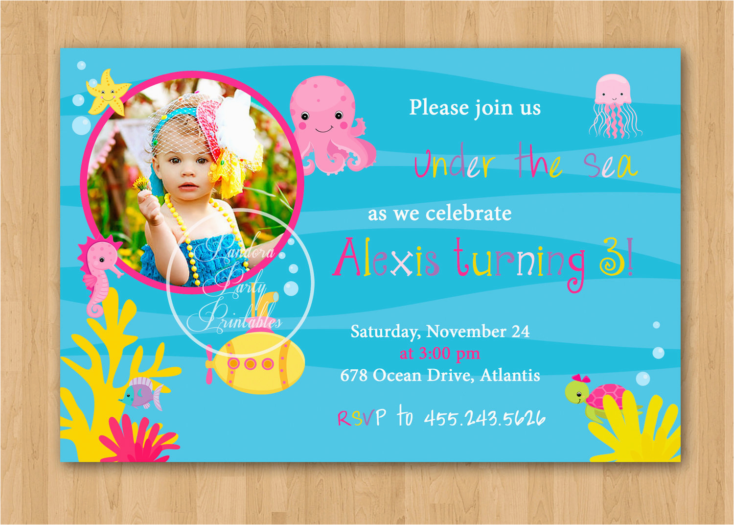 Under the Sea Birthday Party Invitations Free Printable Girl Under the Sea Birthday Invitation Diy Custom Printable