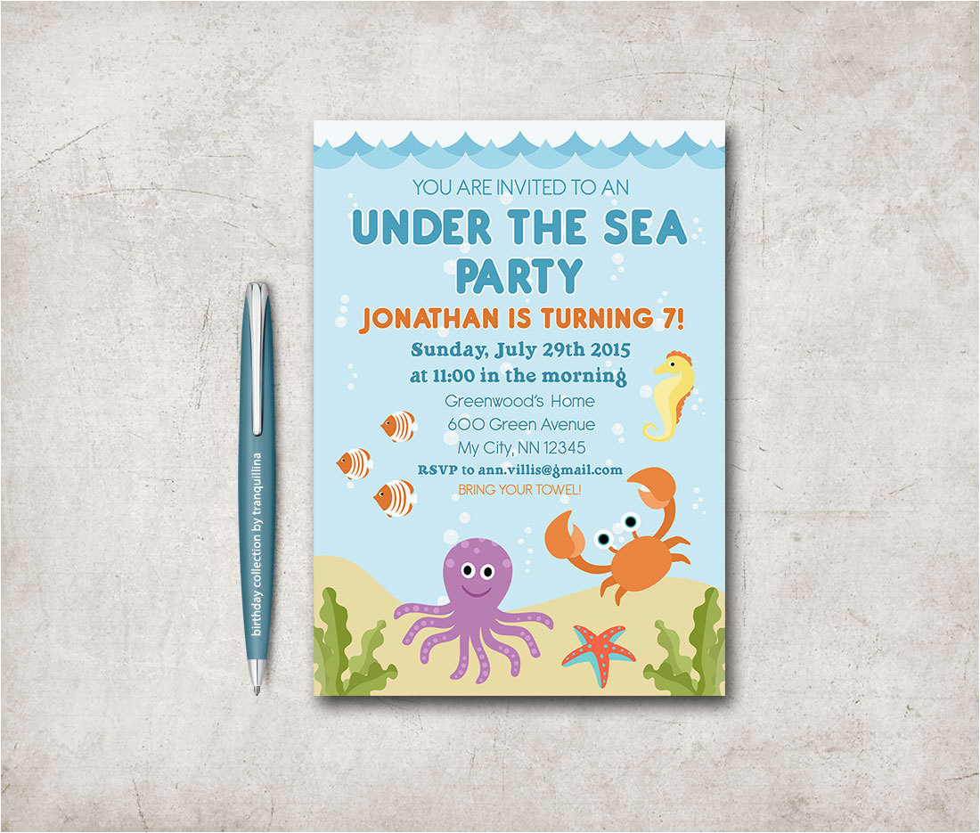 Under the Sea Birthday Party Invitations Free Printable Under the Sea Birthday Invitation Printable Beach Baby Shower
