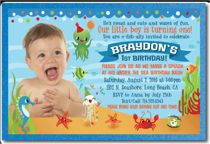 Under the Sea First Birthday Invitations Under the Sea 1st Birthday Invitations for Boys Di 362