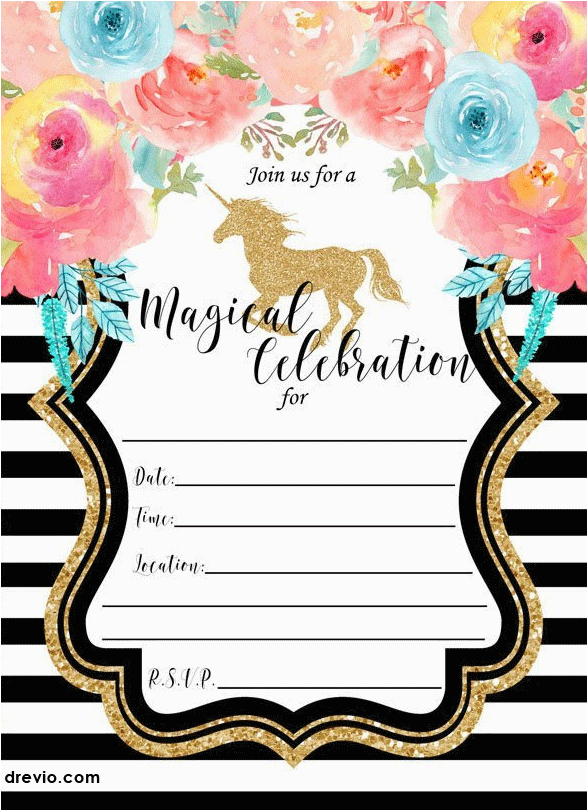 Unicorn Birthday Invitations Online Free Printable Golden Unicorn Birthday Invitation Template