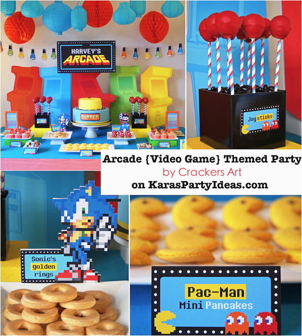 Video Game themed Birthday Party Decorations Kara 39 S Party Ideas Arcade Video Game Pac Man sonic Mario