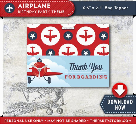 Vintage Airplane Birthday Invitations Airplane Treat Bag toppers Vintage Plane Birthday Party
