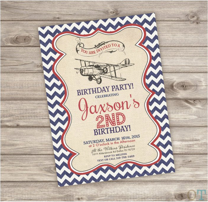 Vintage Airplane Birthday Invitations Vintage Airplane Birthday Printable Invitations Rustic theme