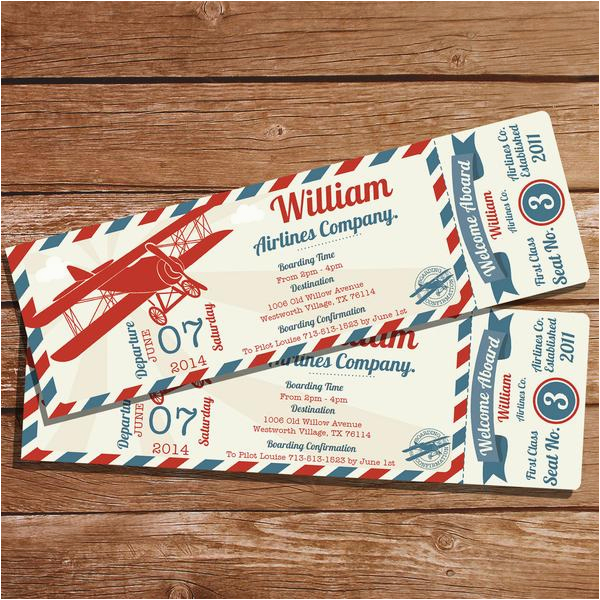 Vintage Airplane Birthday Invitations Vintage Airplane Ticket Party Invitation Create Your Own