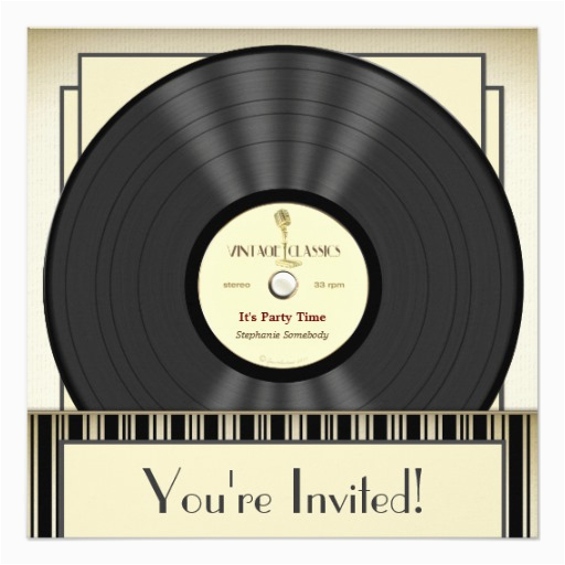 Vinyl Record Birthday Invitations Vintage Microphone Vinyl Record Party Invitations Zazzle