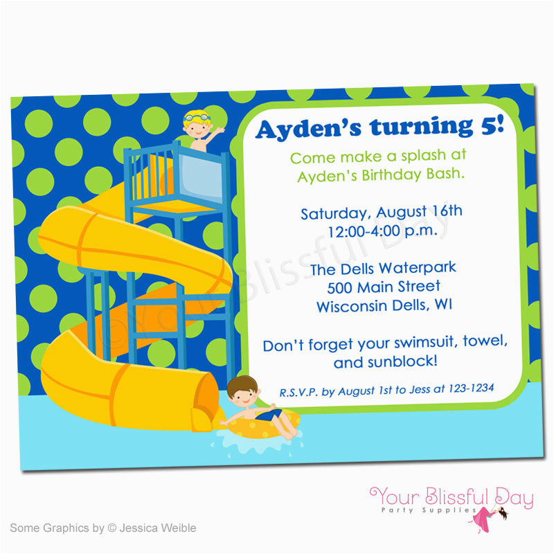 Water Park Birthday Invitations Printable Boy Waterpark Party Invitation 598