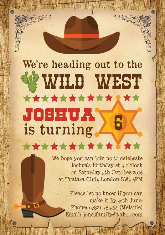 Wild West Birthday Invitations Cowboy Wild West Birthday Party Invitation From 0 80 Each