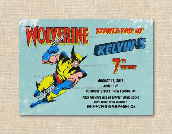 Wolverine Birthday Invitations Superhero Wolverine Birthday Party Invitation 12 Printed