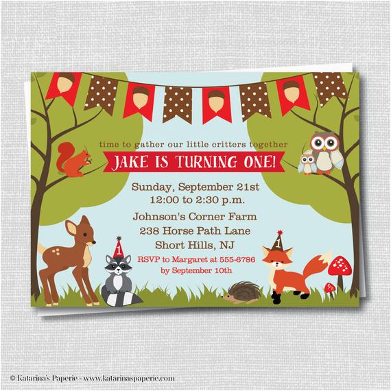 Woodland themed Birthday Invitations Woodland Animals Birthday Invitation Woodland by