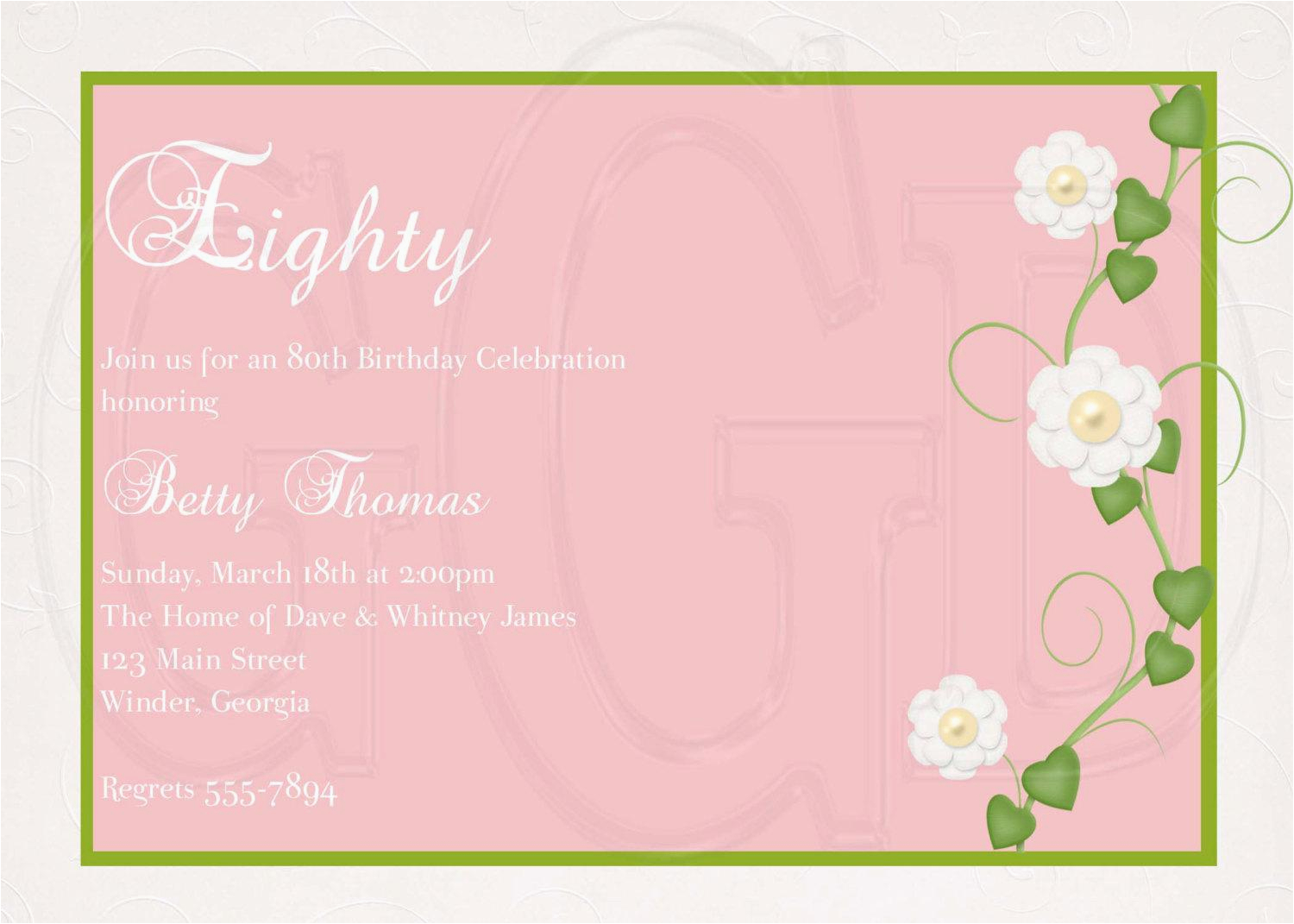 Wording for 80th Birthday Party Invitations 15 Sample 80th Birthday Invitations Templates Ideas