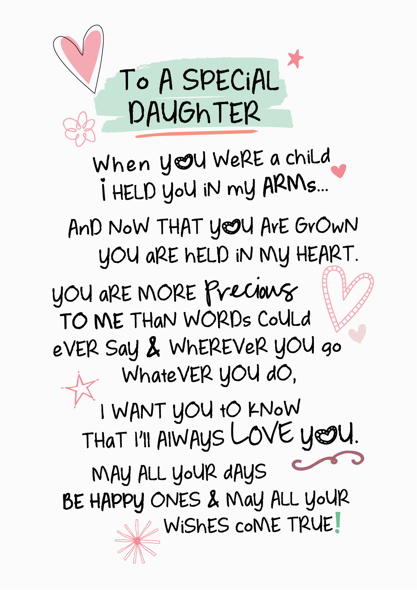 Words for Daughters Birthday Card Special Daughter Inspired Words Greeting Card Blank Inside
