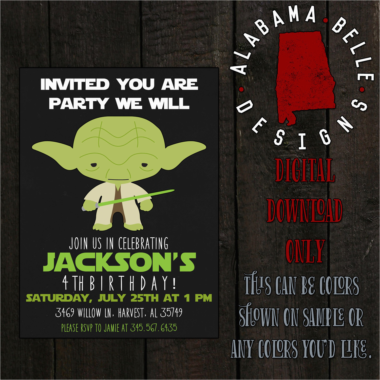 Yoda Birthday Invitations Yoda Birthday Invitation by Alabamabelledesigns On Etsy