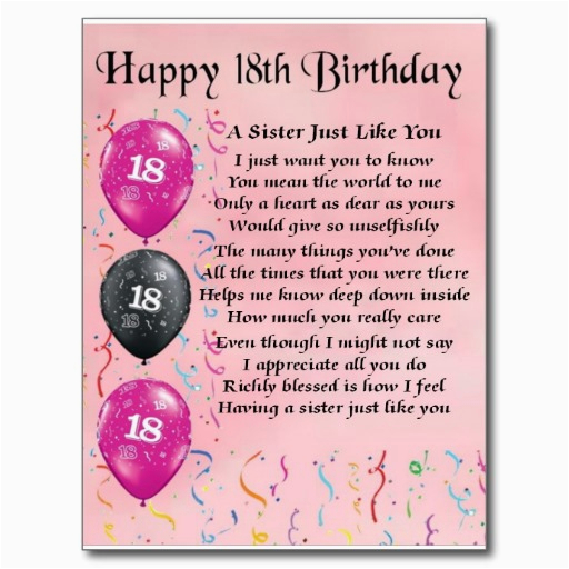 Happy 18th Birthday Quotes for Sister 18th Birthday Poems Quotes Quotesgram