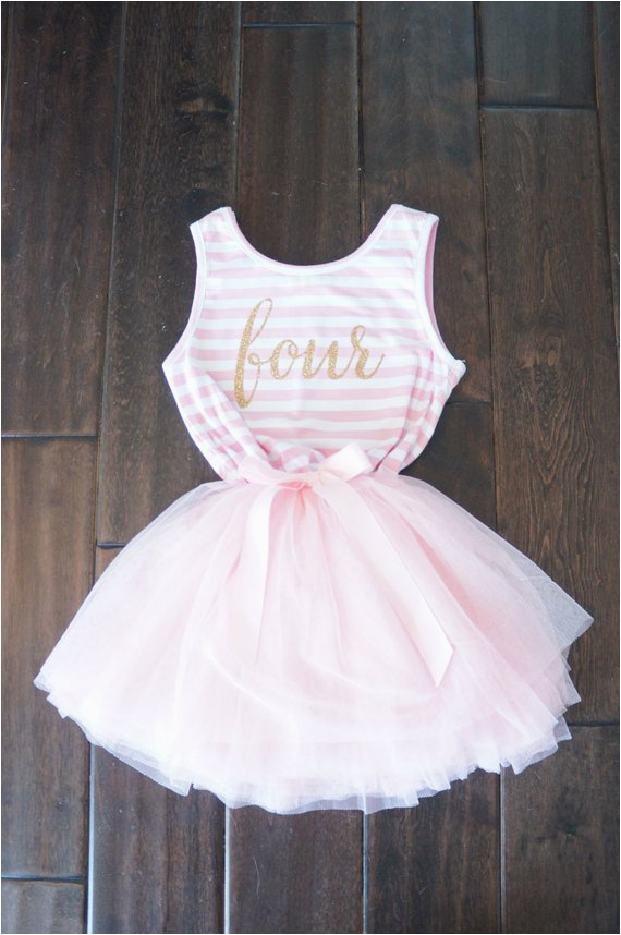 4th Birthday Girl Outfits Fourth Birthday Outfit Dress with Gold Letters by