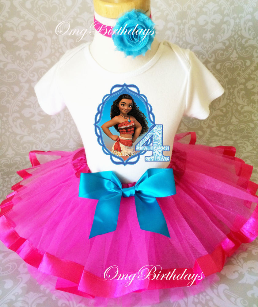 4th Birthday Girl Outfits Princess Moana Hot Pink Blue Girl 4th Fourth Birthday Tutu