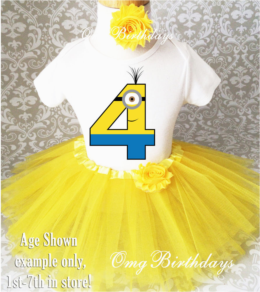 4th Birthday Girl Outfits Yellow Minion Girl 4th Fourth Birthday Tutu Outfit Shirt