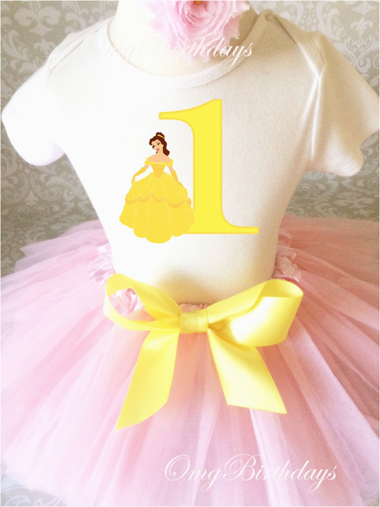 Birthday Girl Shirt and Tutu Beauty and the Beast Belle Baby Girl 1st First Birthday