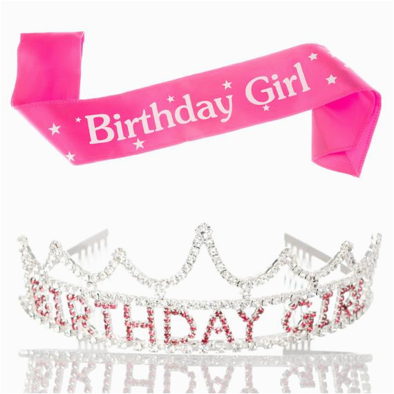 Birthday Girl Tiara and Sash Birthday Girl Tiara and Sash Bundle Rhinestone Silver Pink