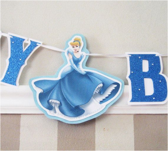 Cinderella Happy Birthday Banner Cinderella Happy Birthday Banner Blue Glitter with by
