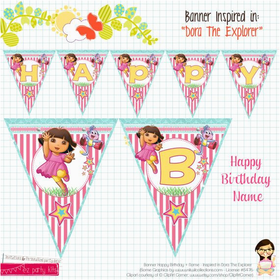 Dora Happy Birthday Banner Dora Birthday Banner Dora Birthday Party Printable by Dora Happy Birthday Banner Dora Birthday Banner Dora Birthday Party Printable by