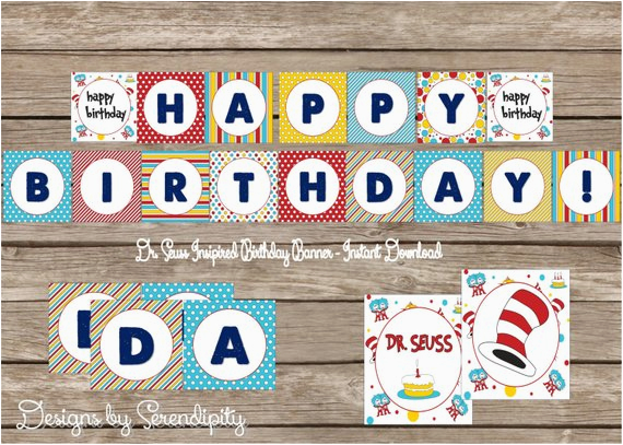 Dr Seuss Happy Birthday Banner Serendipitybellabows On Etsy