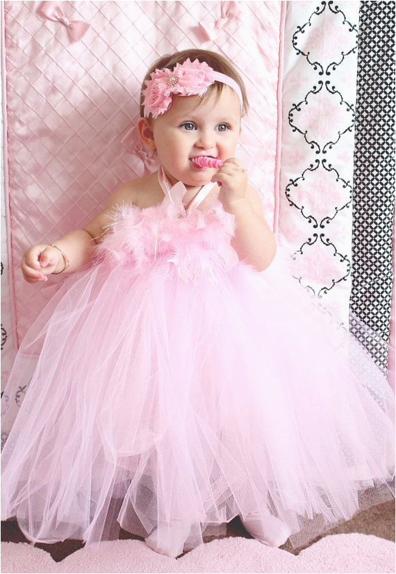 Dress for 1 Year Old Birthday Girl Gorgeous Light Pink Feather Tutu Dress for Baby Girl 6 18