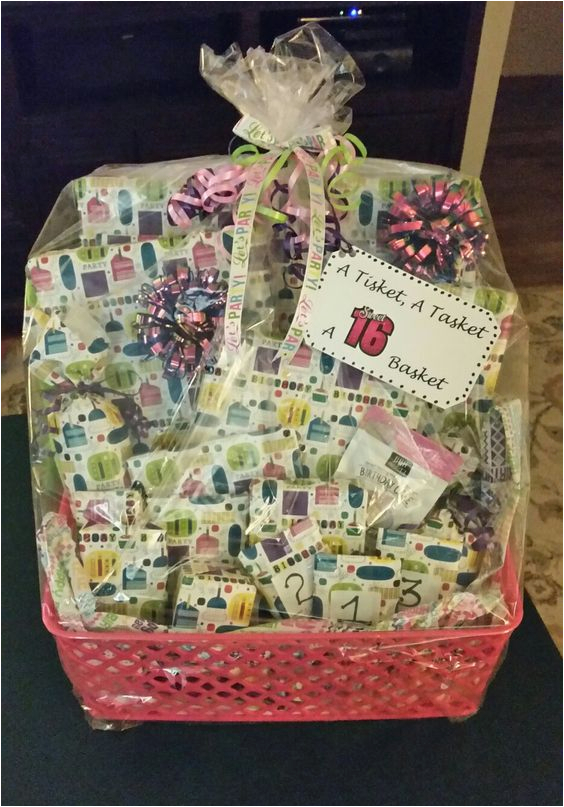 Gift Ideas for Sweet 16 Birthday Girl A Tisket A Tasket A Sweet 16 Basket Filled with 16