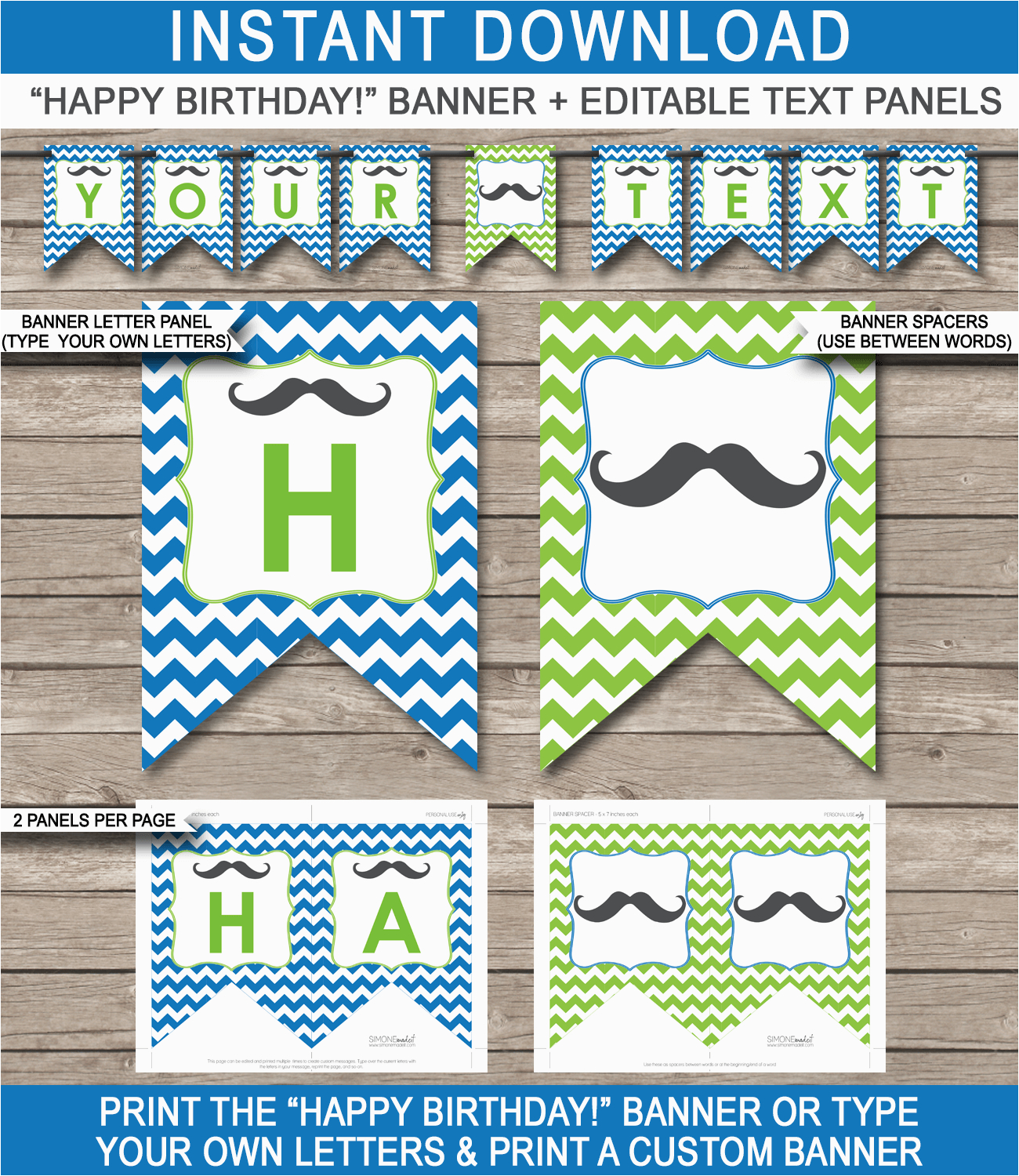 Happy Birthday Banners Templates Mustache Party Banner Template Birthday Banner