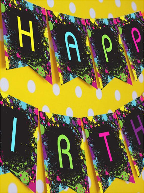 Neon Happy Birthday Banner Neon Glow Party Happy Birthday Banner Instantly