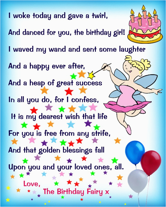 Poem for Birthday Girl Birthday Fairy Poem Message for A Girl Rooftop Post