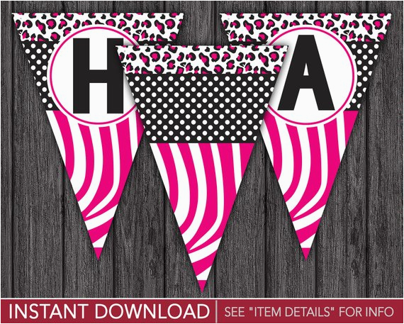 Zebra Print Happy Birthday Banner Zebra Happy Birthday Banner Party Decorations Printable