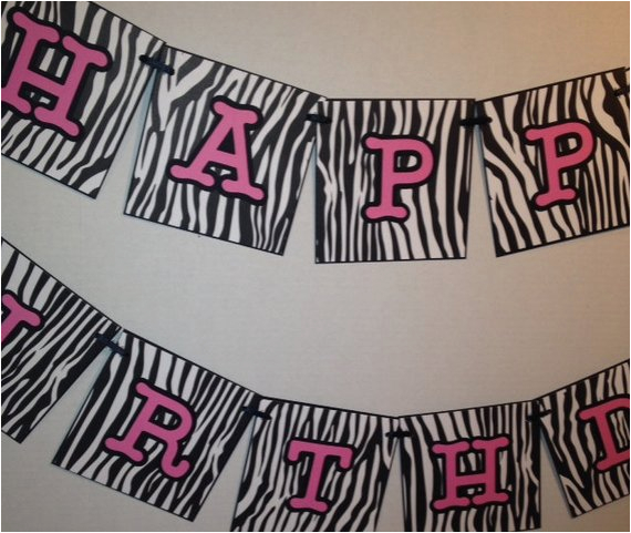 Zebra Print Happy Birthday Banner Zebra Print and Pink Happy Birthday Banner 5 1 4 Por