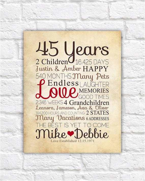 45th Birthday Gifts for Husband Anniversary Gift for Parents 45 Year Anniversary 45th Year