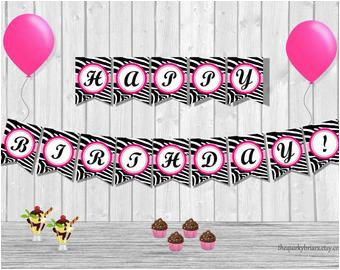 Animal Print Happy Birthday Banner Hot Pink and Zebra Print Birthday Banner Etsy