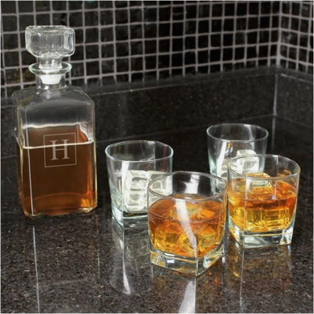 Birthday Gifts for Him Whiskey Lovers 5 Piece Set Monogram Glass Whiskey Decanter Groomsmen