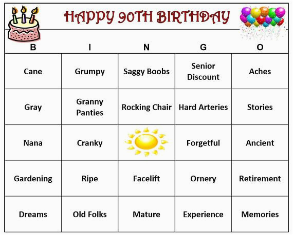 Birthday Ideas for 27 Year Old Man 90th Birthday Party Bingo Game 60 Cards Old Age theme