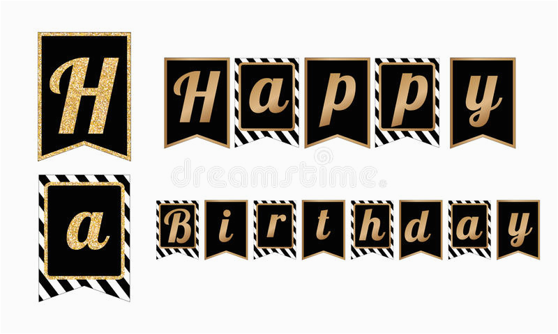 Free Happy Birthday Banner Printable Black and White Happy Birthday Party Banners Flags with Stripes Pattern