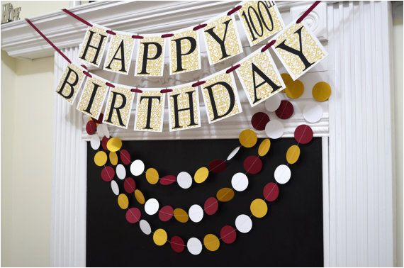 Gold Happy 70th Birthday Banner Gold Wine Happy 100th Birthday Banner Garland Adult