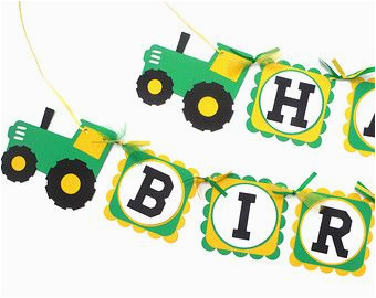 Green and Yellow Happy Birthday Banner Green and Yellow Tractor Farm Party theme Happy Birthday