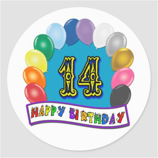 Happy 14th Birthday Banners 14th Birthday Gifts with assorted Balloons Design Sticker