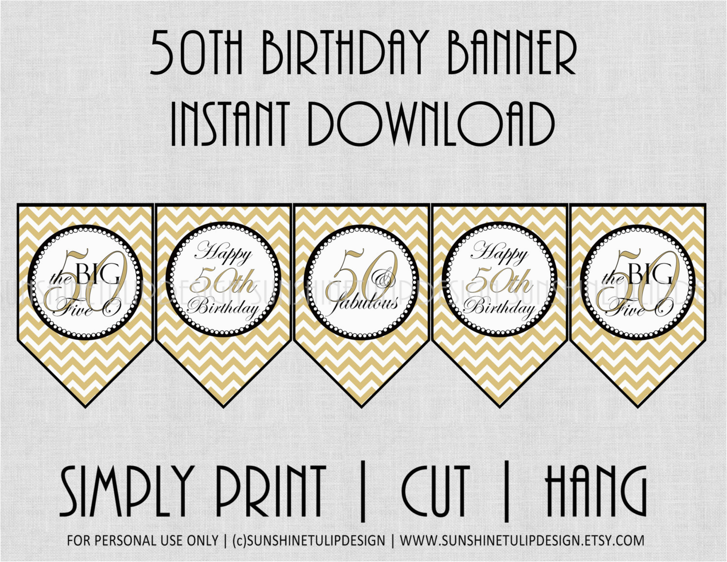 Happy 50th Birthday Banner Printable Free 50th Birthday Banner Chevron Black and Gold by