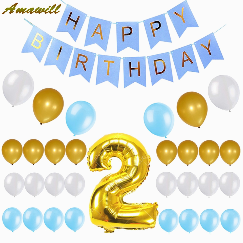 Happy Birthday Balloon Banner Blue Amawill Baby Boy 2nd Birthday Set Happy Birthday Blue