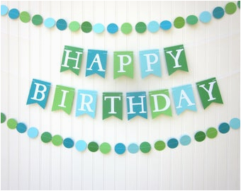 Happy Birthday Banner Blue and Green Blue Birthday Banner Etsy