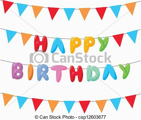 Happy Birthday Banner Drawing Vectors Illustration Of Happy Birthday with Hanging Flags